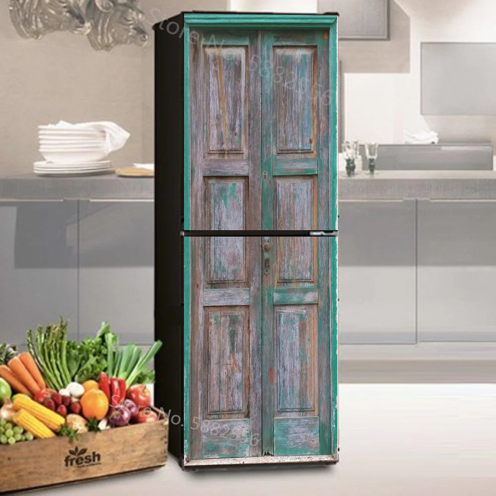28 Styles For Choice Wood Grain Retro Refrigerator Sticker Peel & Stick Waterproof Double Door Freezer Cupboard Decor Art Mural