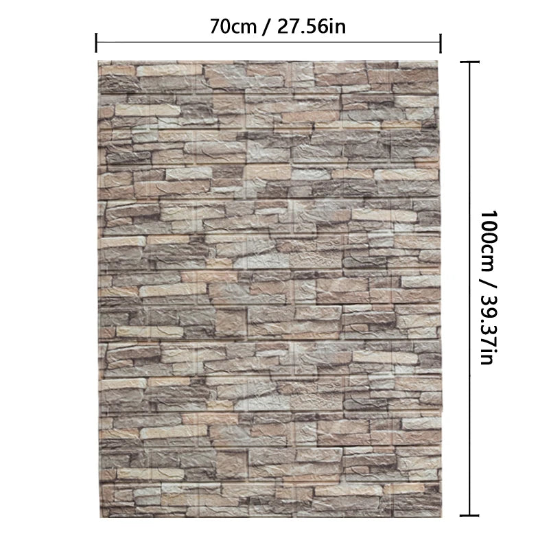 70cm*1m  3D Brick Pattern Wall Panels Wallpaper DIY Waterproof for Living Room Bedroom Kitchen Background Wall Decoration