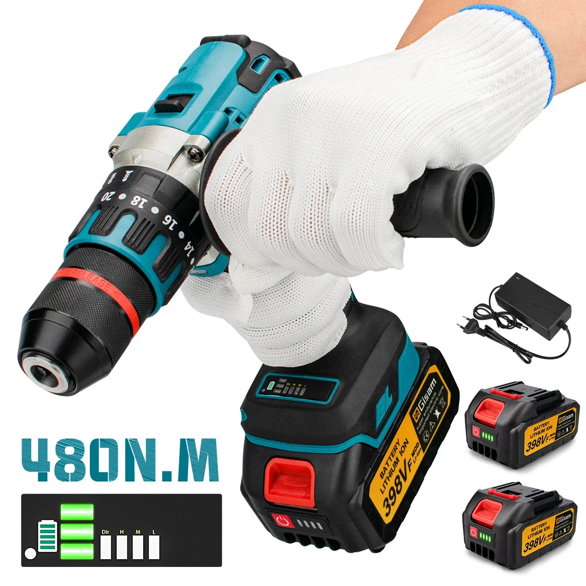 Máy Khoan Và Đập Không Dây Brushless 13MM 480NM Pin Sạc