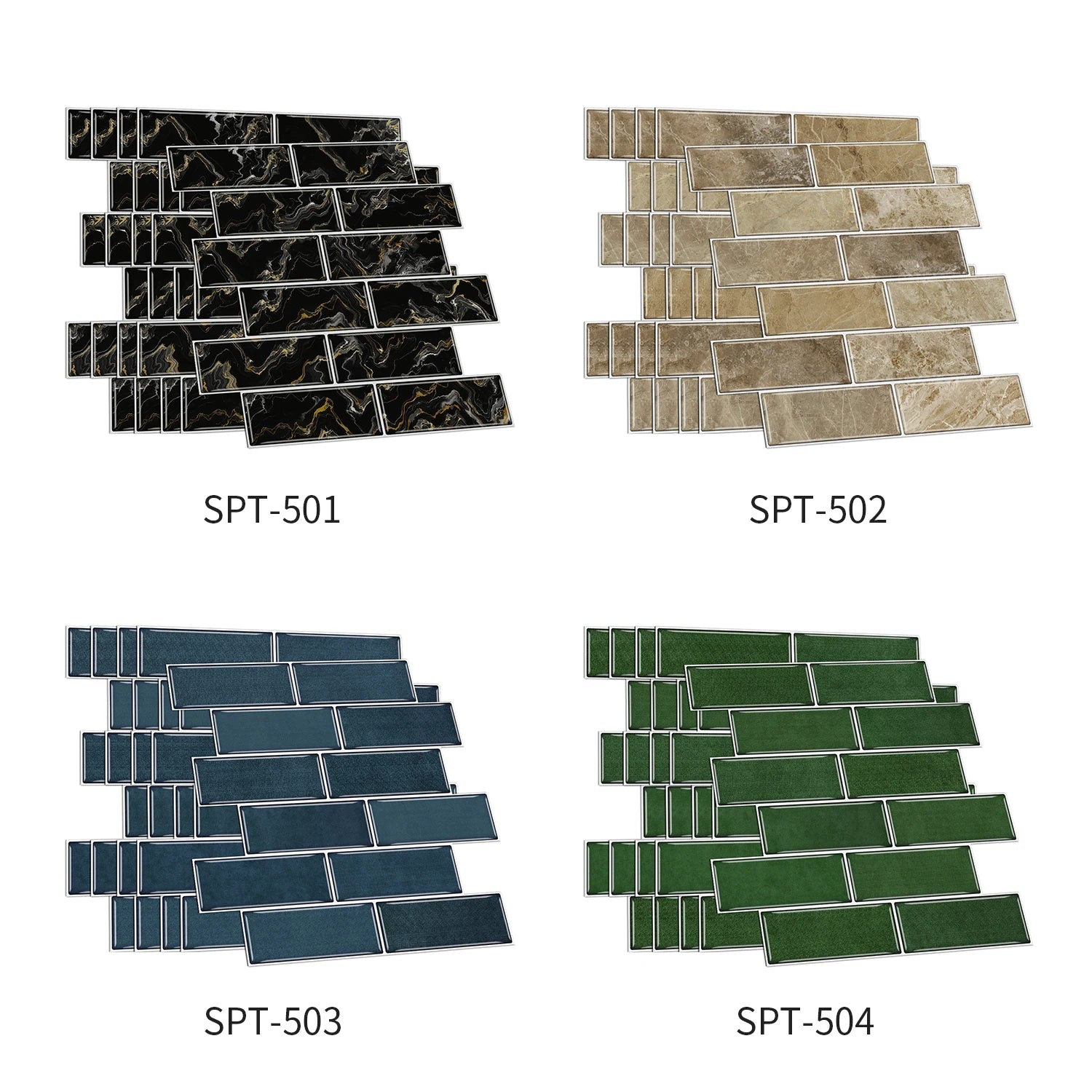 12PCS/Set Green Ceramic Tile Marble Waterproof Self-Adhesive PVC Wall Stickers, Kitchen Backsplash Oil Resistant Home Decoration