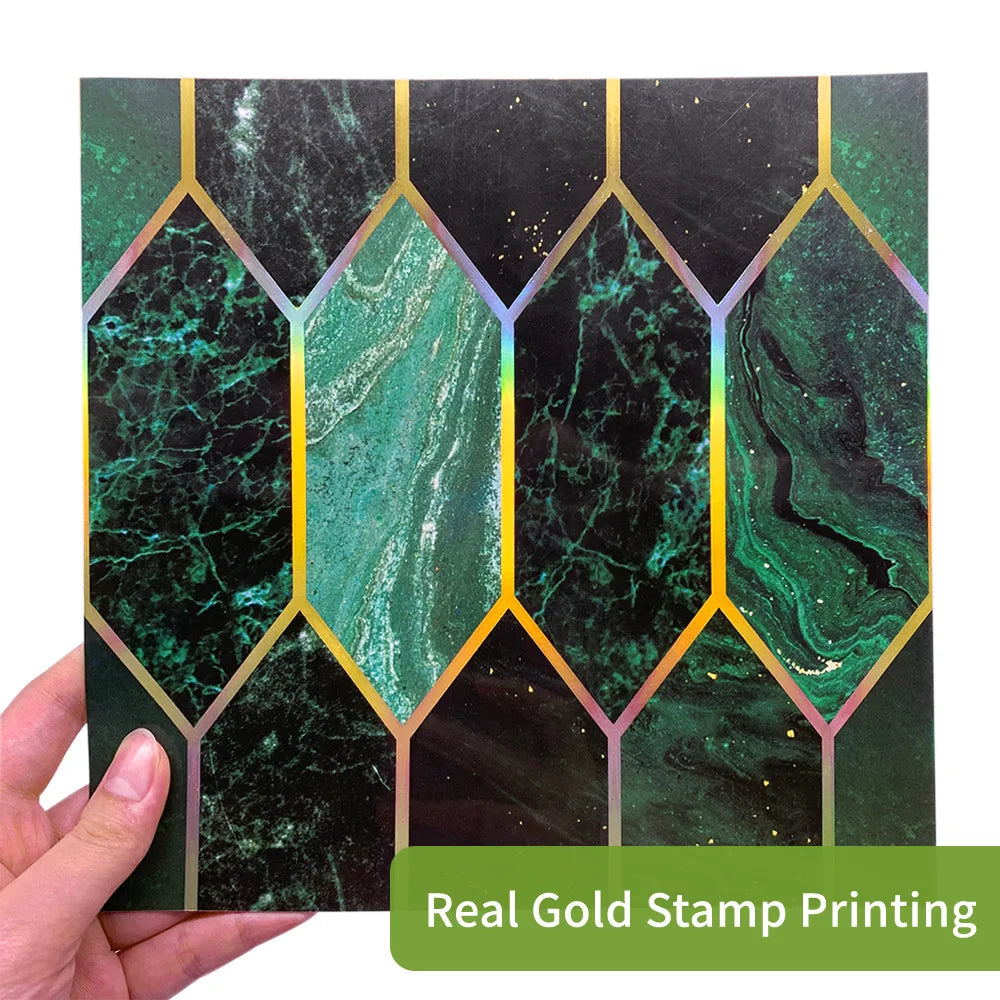Bricks Waterproof Wallpapers 20pcs/lot Green Bronzing Mosaic Tile Stickers Bedroom Living Room Home Decoration Wall Stickers