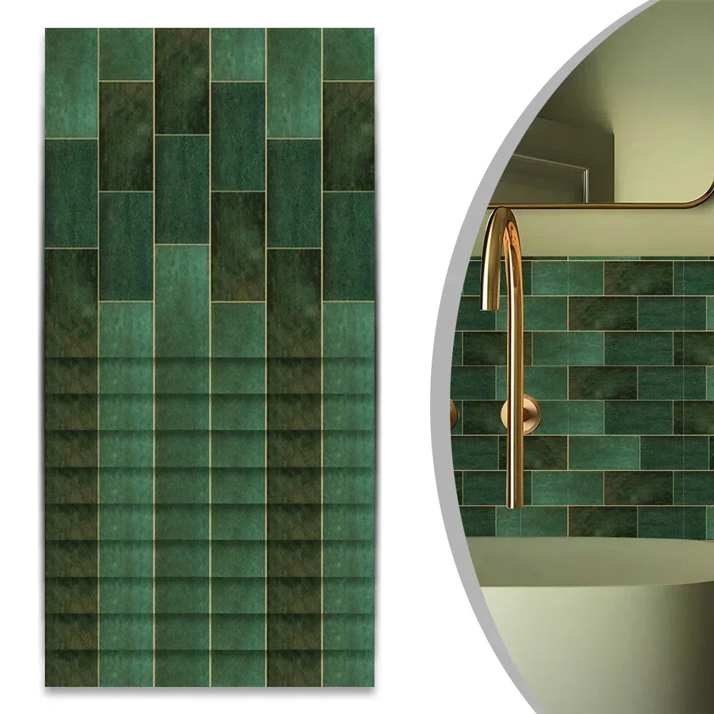 Bộ 10 Miếng Dán Gạch Ốp Tường Retro Xanh Đậm Mosaic