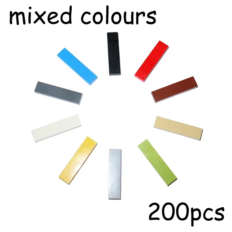 200PCS Size 1x4 Bricks Flat Tile MOC Assemble Particles 2431 Smooth 1*4 Building Blocks DIY Educational Creative Toy for Kids