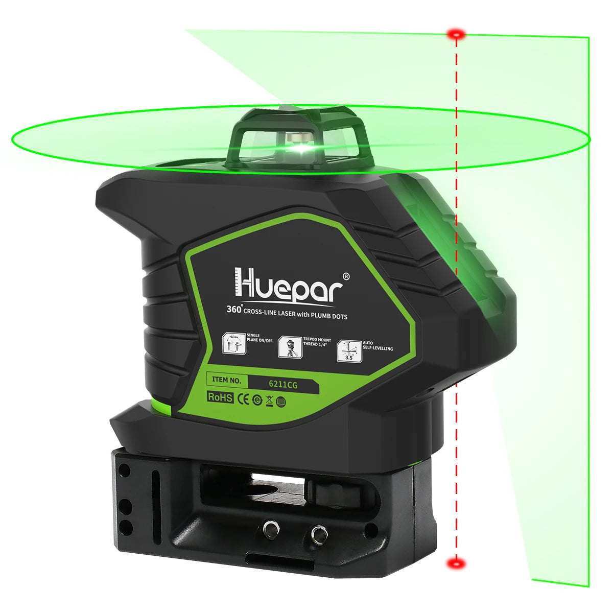 Huepar Laser 5 Tia Xanh Tu Dieu Cheo 2 Cham 360 Do 6211CG