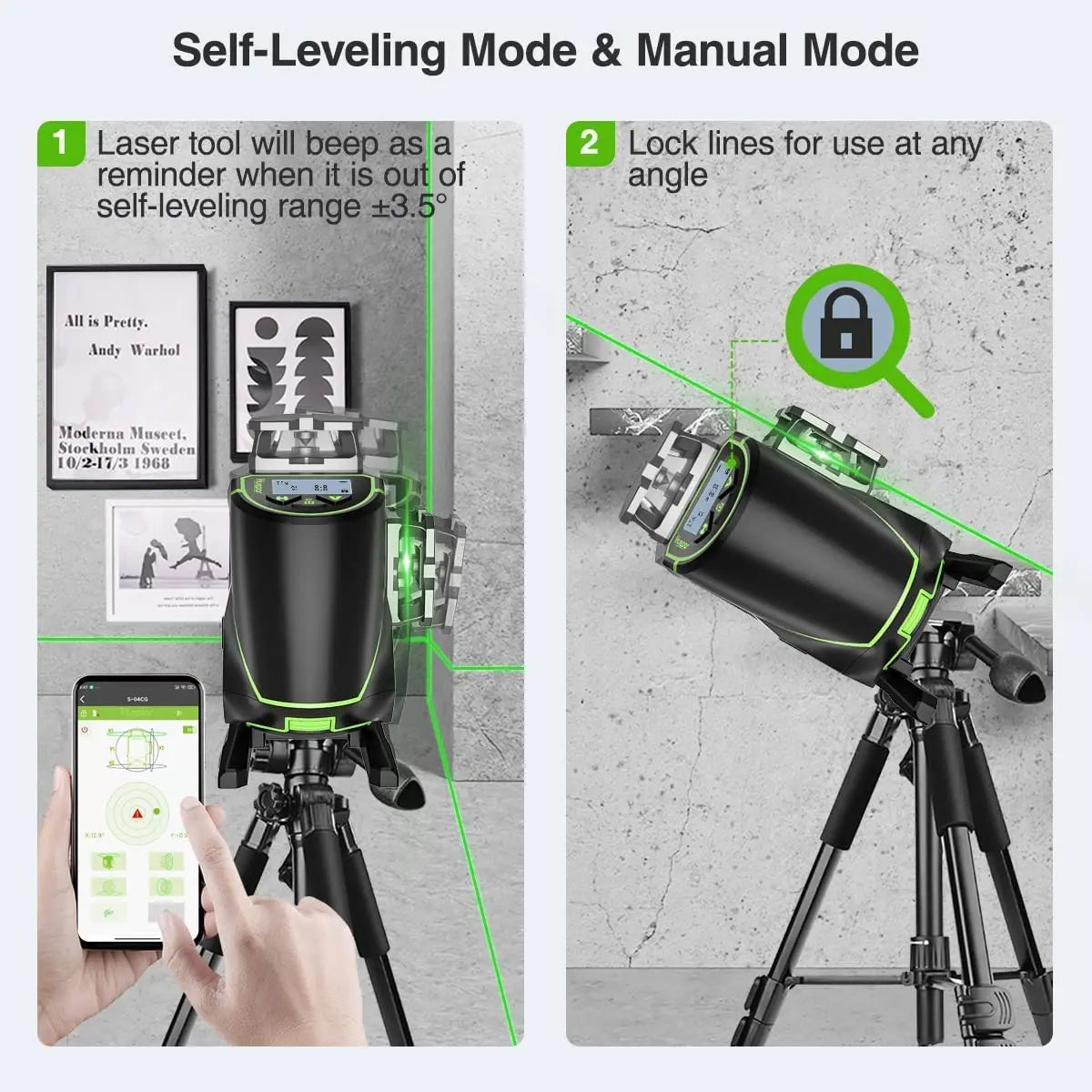Huepar Laser Máy 4D 16 Dòng Tự Cân 360 Độ Màn LCD Bluetooth