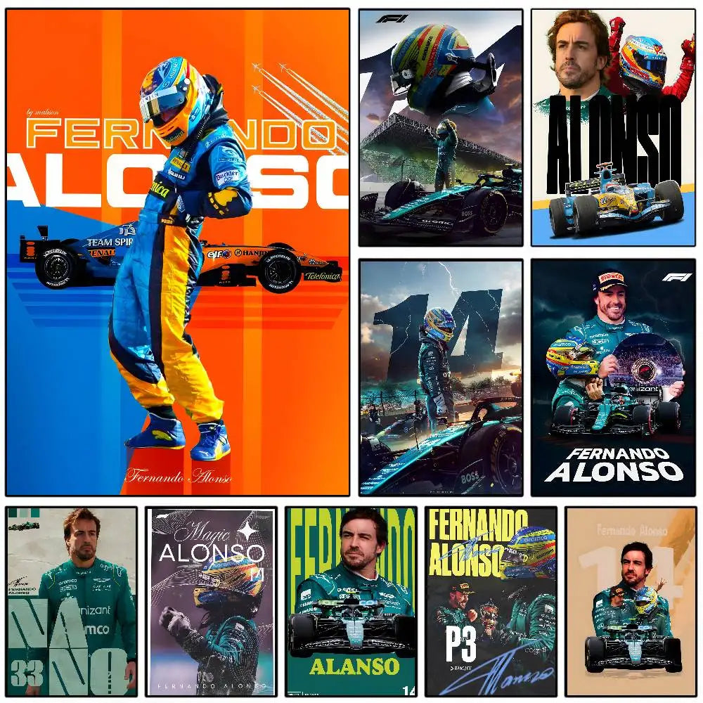 Poster F1 Fernando Alonso Dán Dính Bền Dán Tường Sang Trọng