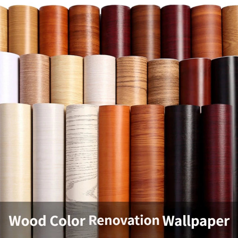 Adhesive Wallpaper Roll with 10 Meters Waterproof Wood Grain Sticker Wardrobe Cabinet Desktop Door Furniture Renovation Stickers