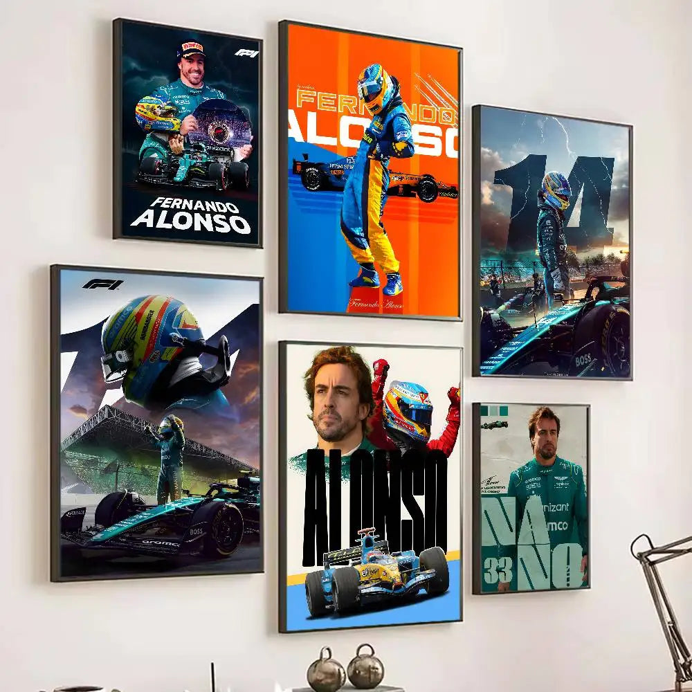 Poster F1 Fernando Alonso Dán Dính Bền Dán Tường Sang Trọng