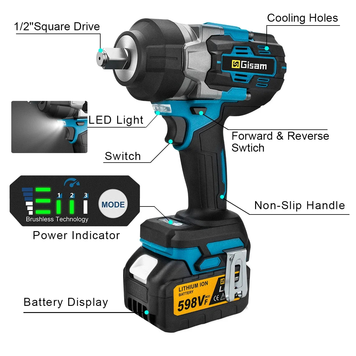 Gisam 2800NM Co Le Tac Dong Dien Khong Day Inch Makita 18V