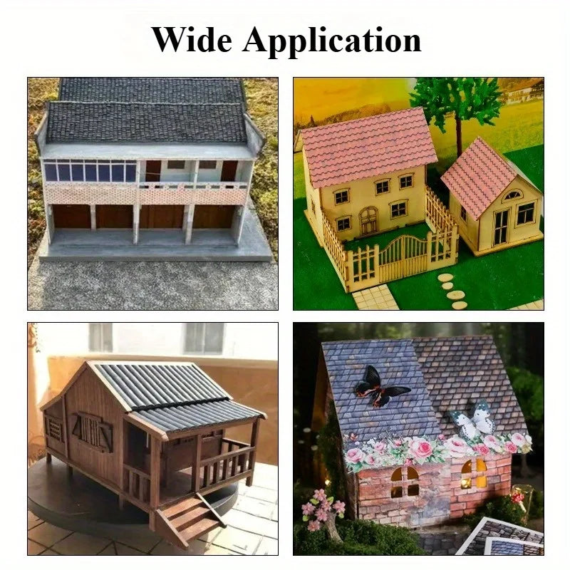 1sheet Self-Adhesive Decorative Film Roof Tiles for Model, 1:12 Miniature Roof Tiles Paper, Film Roof Tiles for Model Making
