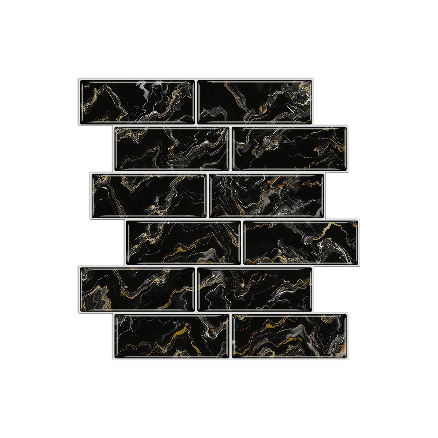12PCS/Set Green Ceramic Tile Marble Waterproof Self-Adhesive PVC Wall Stickers, Kitchen Backsplash Oil Resistant Home Decoration