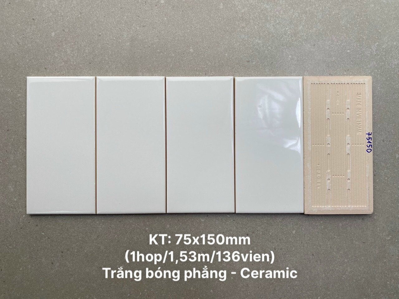 Gạch thẻ Việt Nam KT 75x150mm trắng bóng phẳng loại 1 mã STA75150 – Daisan Store