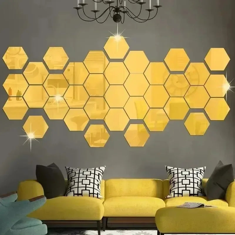 Guong Dan Tuong 3D Hinh Luc Giac Mosaic Dinh Tai Nha
