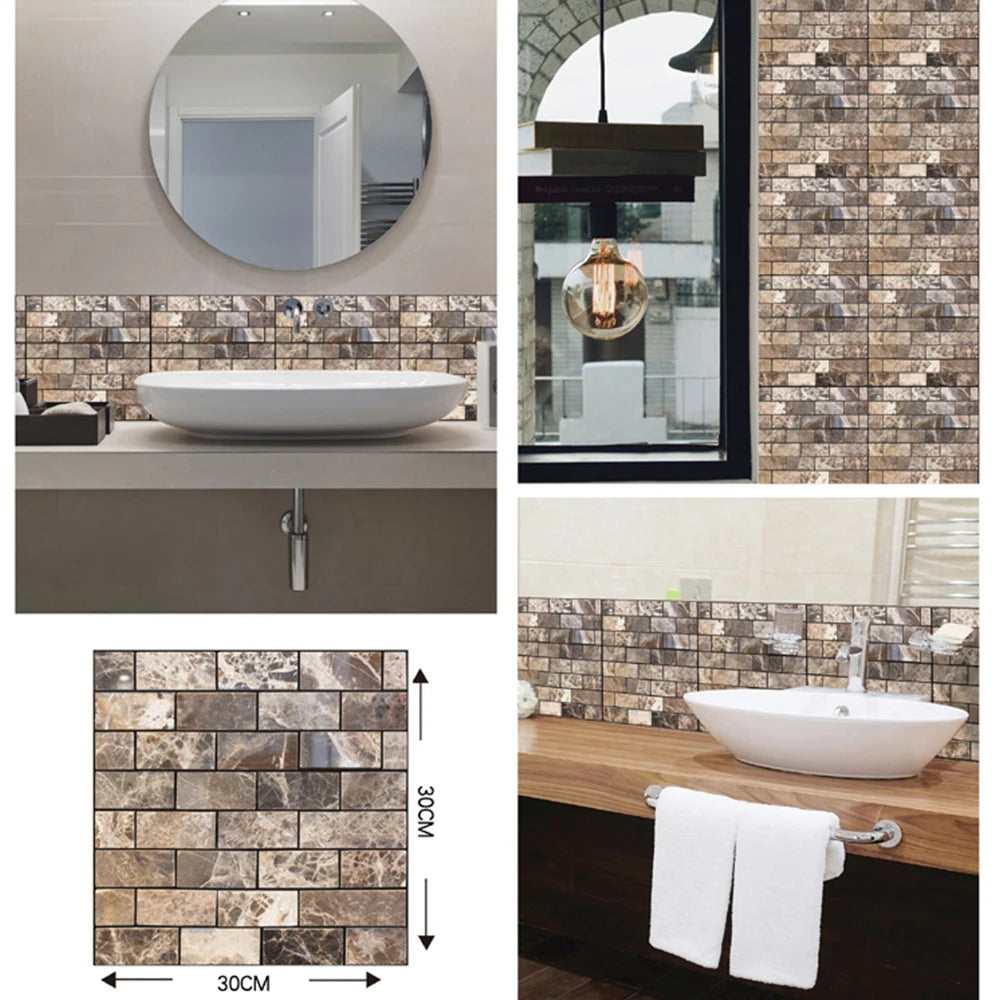 Self Adhesive Tile Wall Sticker Home Decor 3D PVC Brick Sticker Wall Decor For Kitchen Cupboard Bathroom Waterproof Wallpaper