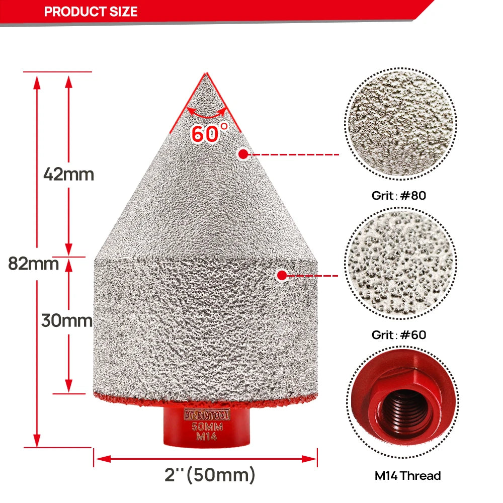 DT-DIATOOL 20/25/35/50mm Diamond Chamfering Drilling Bit M10 M14 5/8"11 Hole Saw Beveling Porcelain Tile Marble Stone Masonry