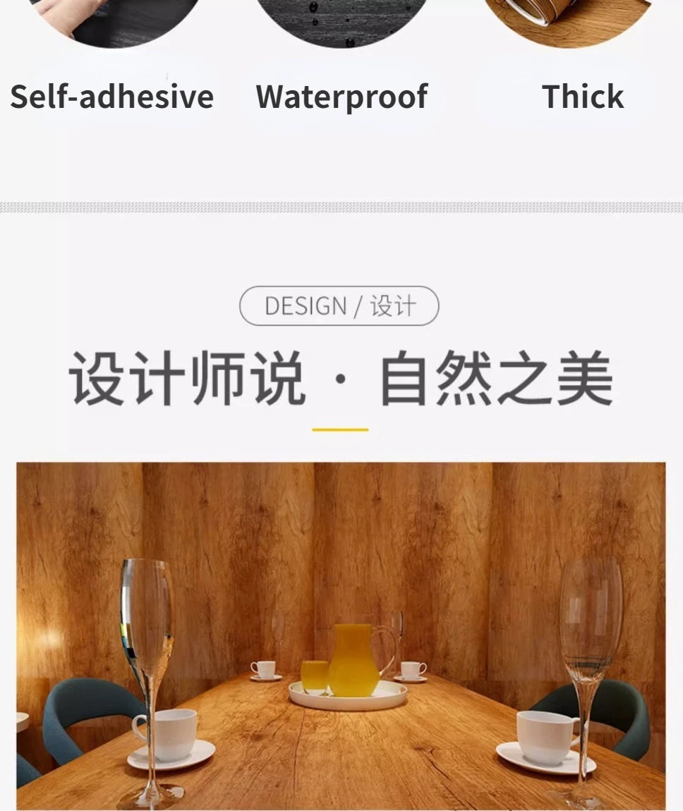Adhesive Wallpaper Roll with 10 Meters Waterproof Wood Grain Sticker Wardrobe Cabinet Desktop Door Furniture Renovation Stickers