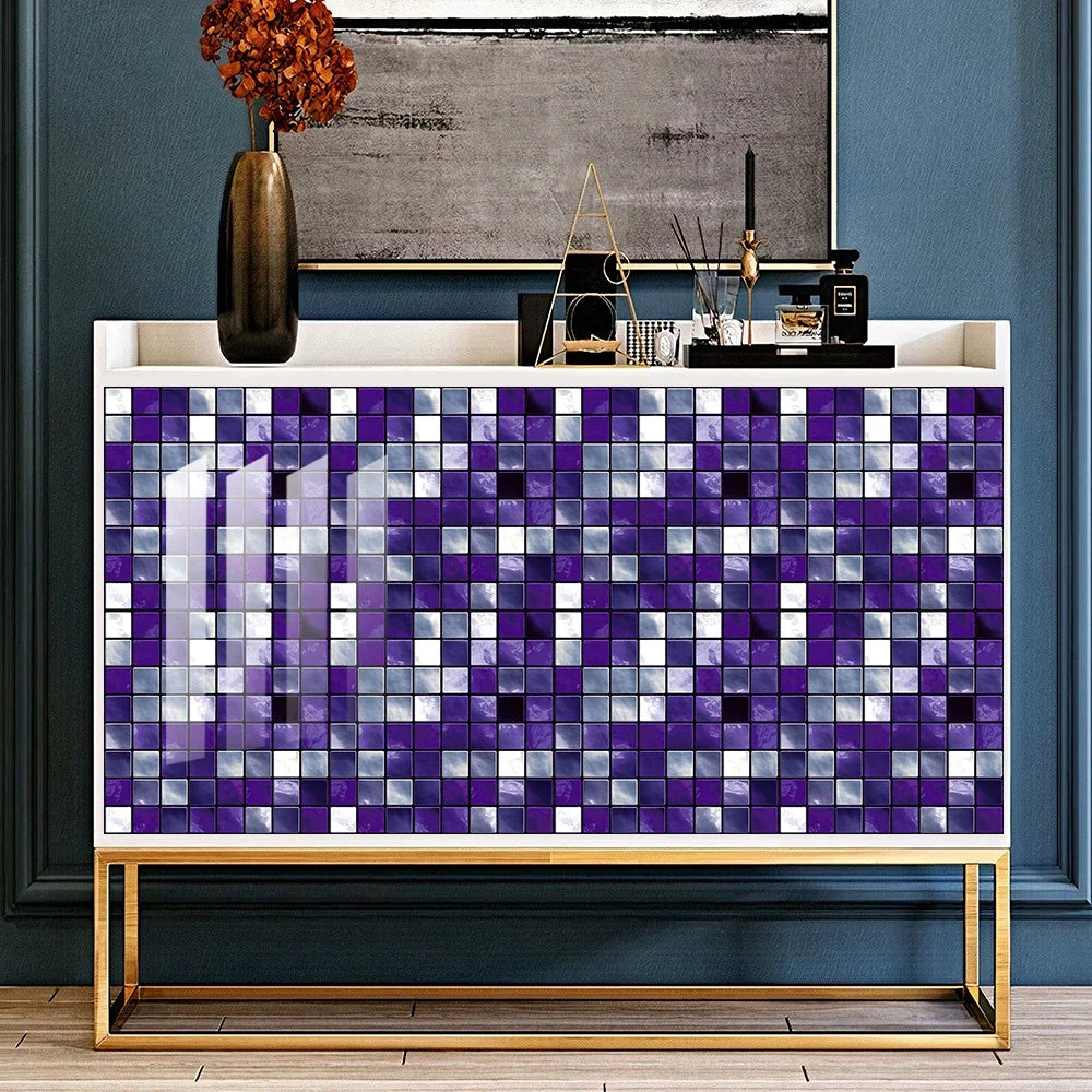 10 Miếng Dán Gạch Mosaic Tím Dán Dính 2D Cho Bếp Phòng Tắm