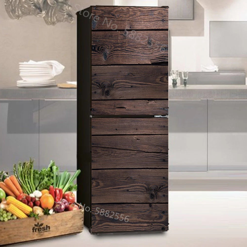 28 Styles For Choice Wood Grain Retro Refrigerator Sticker Peel & Stick Waterproof Double Door Freezer Cupboard Decor Art Mural