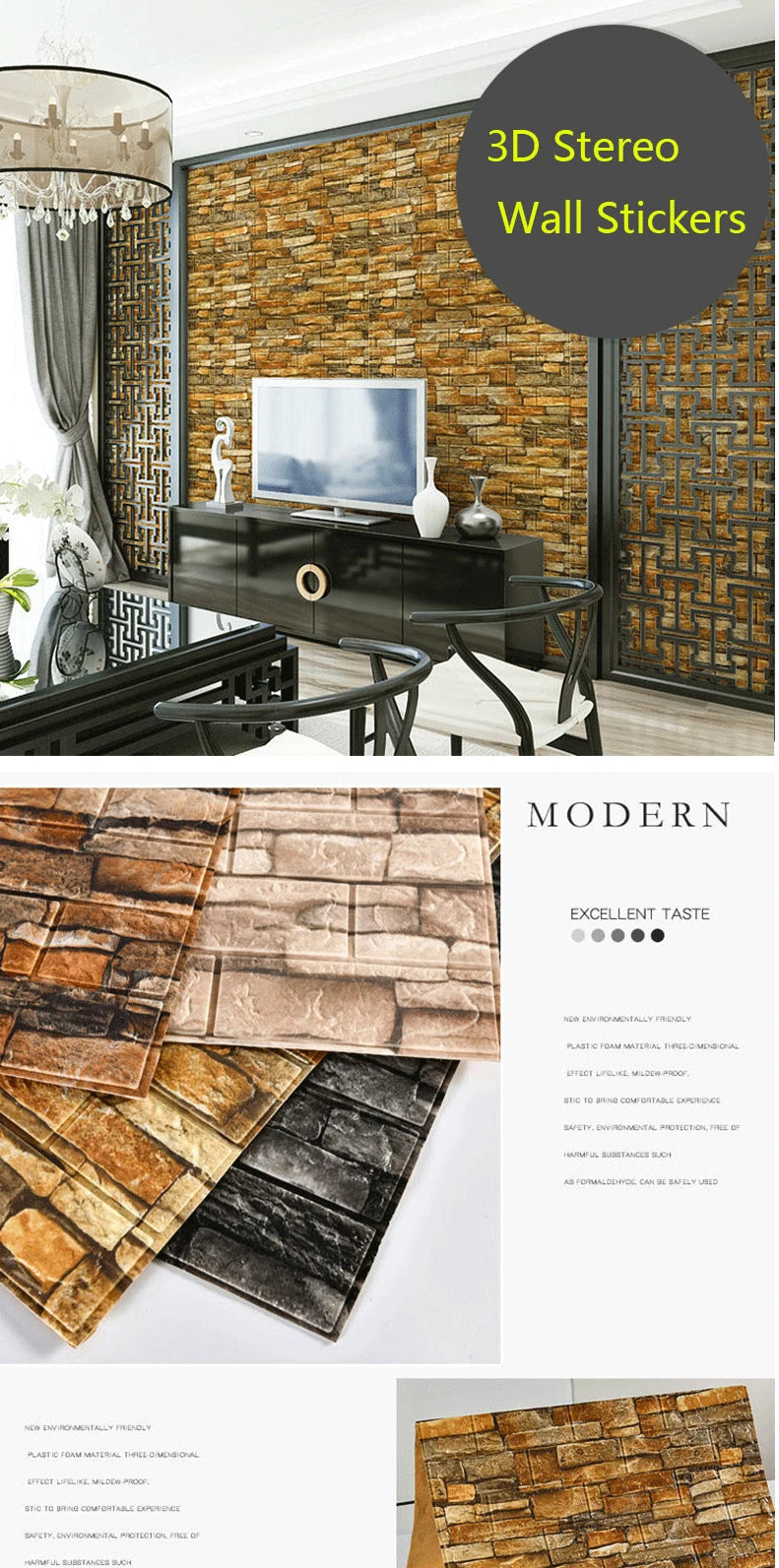 70cm*1m 3D Self-Adhesive decor Wallpaper Continuous Waterproof Brick Wall Stickers Living Room Bedroom old wall Home Decoration