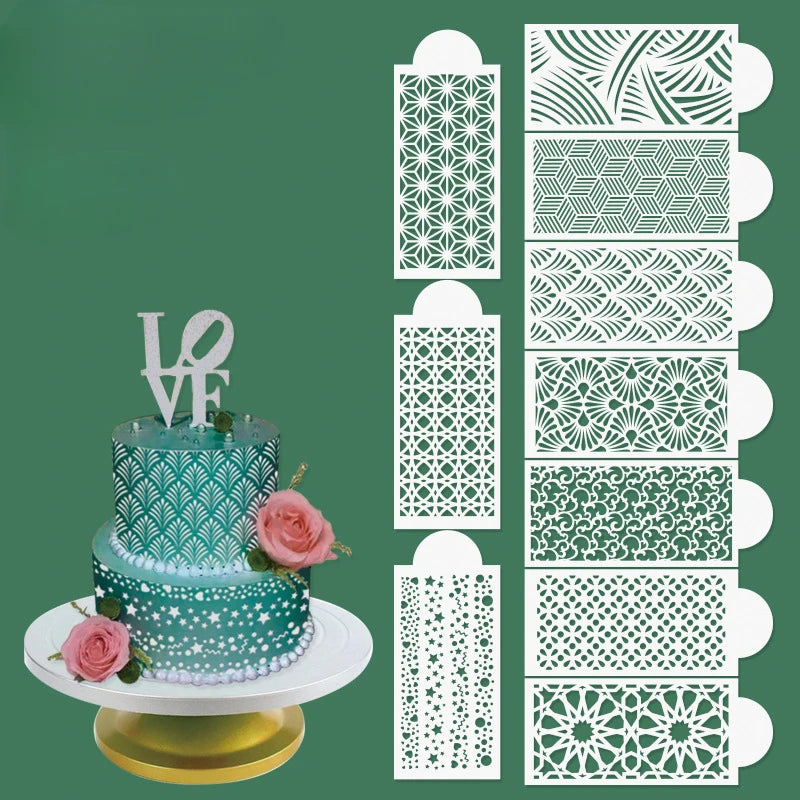 Fondant Cake Mesh Stamps Stencils Embossing for Decorating Tool Plastic Spray Mold Cake Lace Border Painting Wedding Party Decor