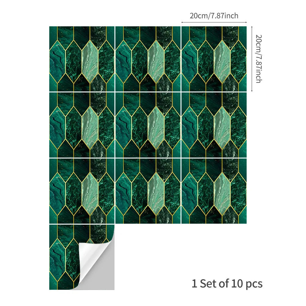 Bricks Waterproof Wallpapers 20pcs/lot Green Bronzing Mosaic Tile Stickers Bedroom Living Room Home Decoration Wall Stickers