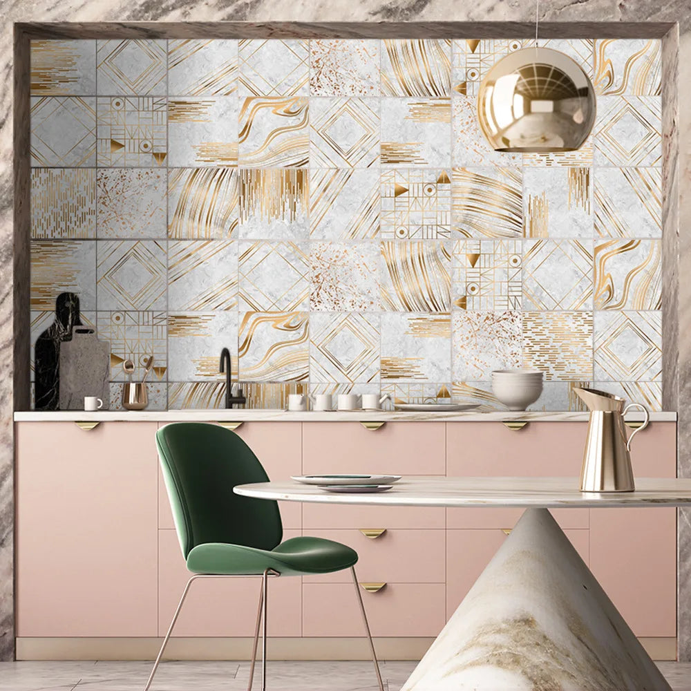 Bricks Waterproof Wallpapers 20pcs/lot Green Bronzing Mosaic Tile Stickers Bedroom Living Room Home Decoration Wall Stickers