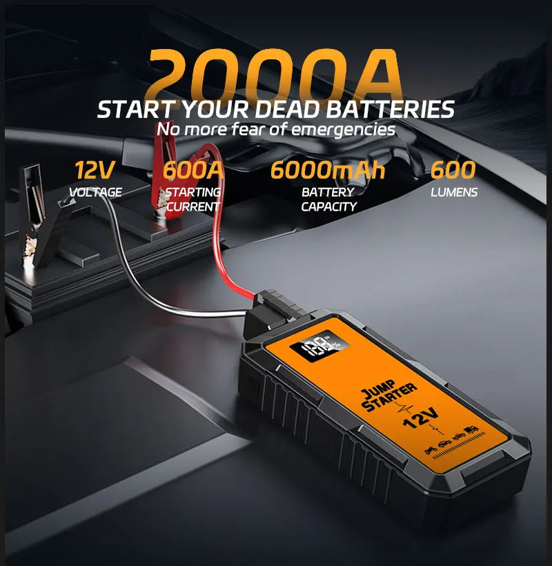 12V Screen Safety Hammer Car Starting Device Car Jump Starter 4000A Power Bank Car Wireless Tire Inflator Pump Air Compressor