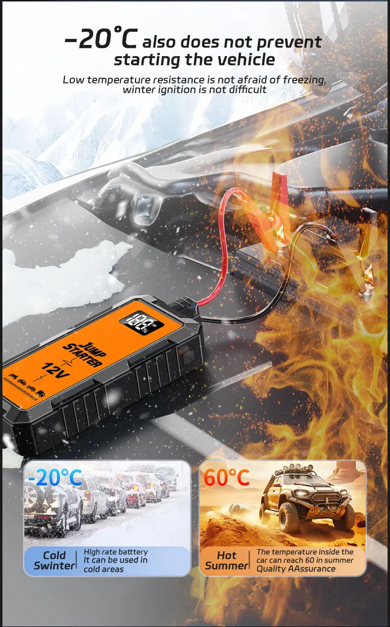 12V Screen Safety Hammer Car Starting Device Car Jump Starter 4000A Power Bank Car Wireless Tire Inflator Pump Air Compressor