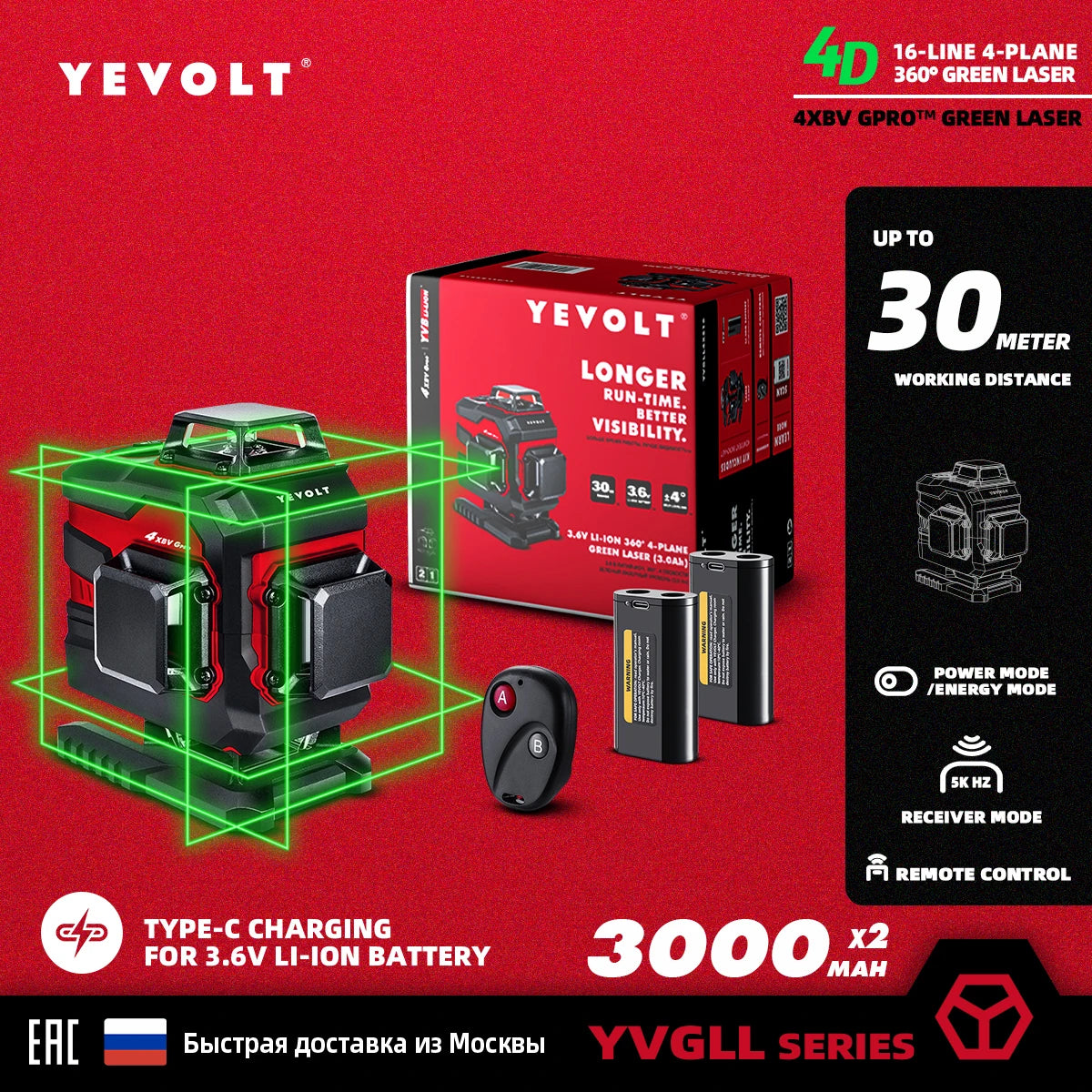 Máy Cân Laser Xanh YEVOLT YVGLL4XS 360 Độ 12 16 Đường Laser