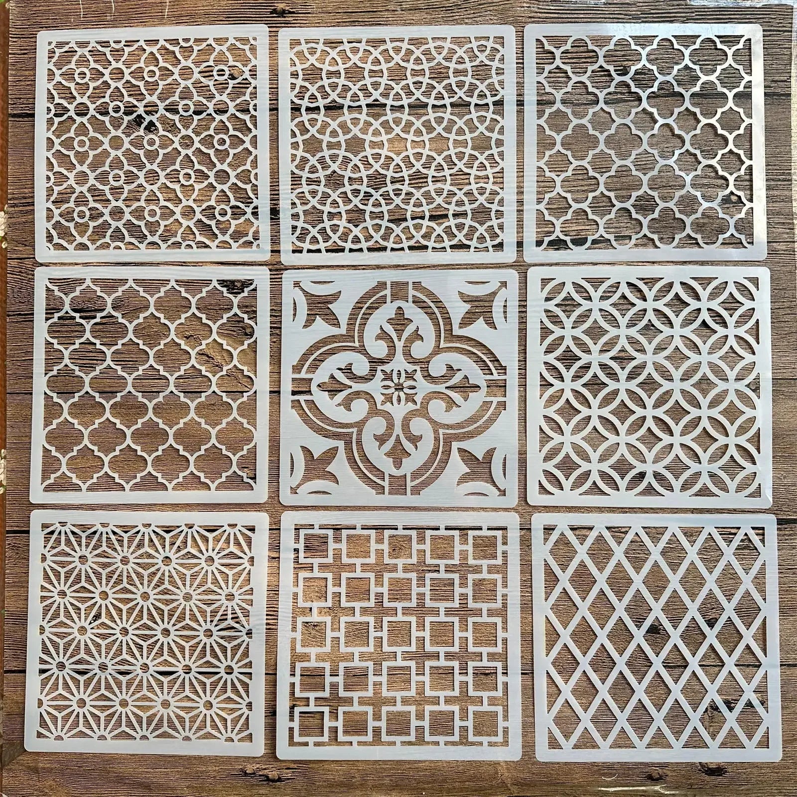 Bộ 9 Khuôn Stencil 15x15cm Dựng Trang Trí Nội Thất Đẹp