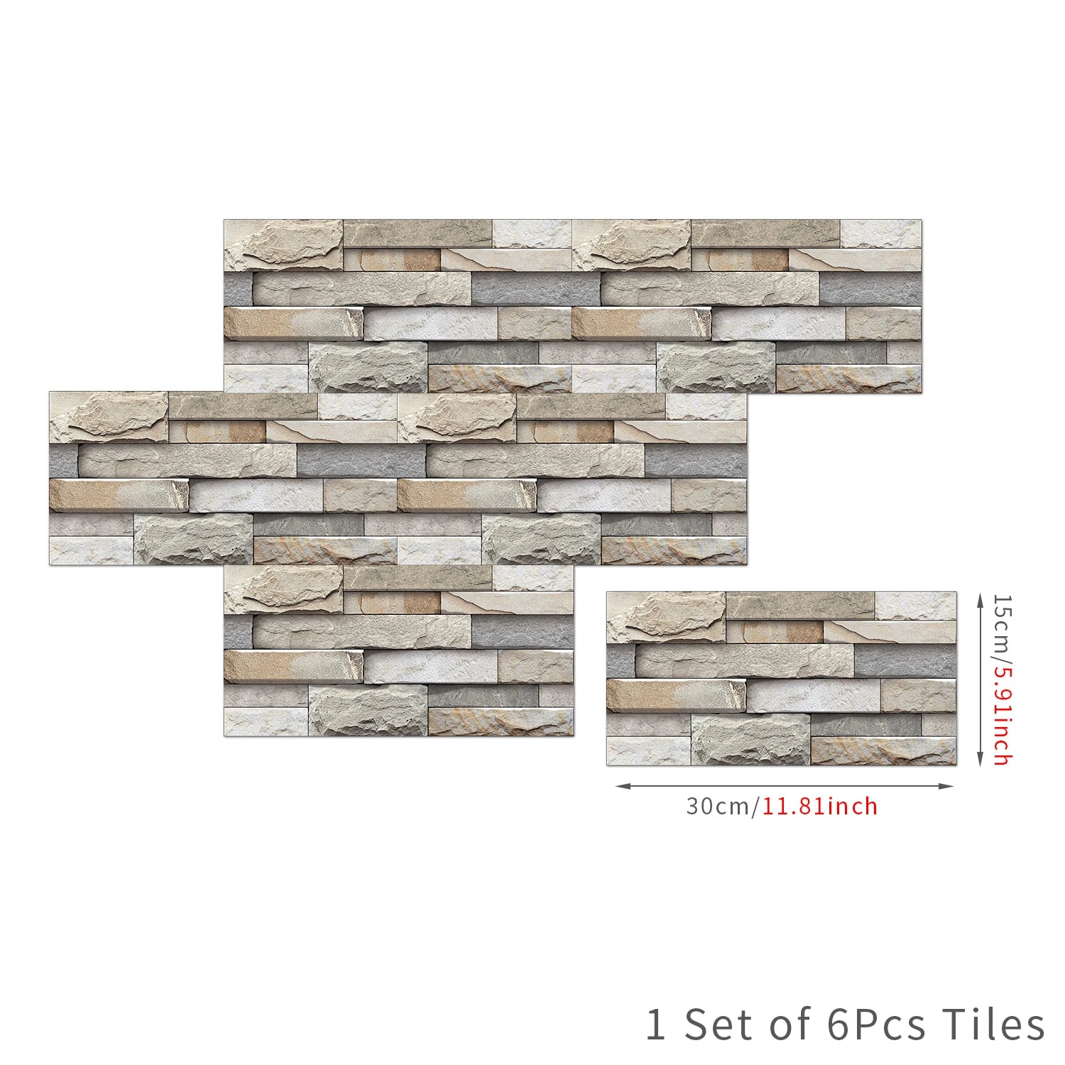 6 Bộ Dán Tường 3D Giả Gạch Đá 30x15cm Chống Thấm Dầu