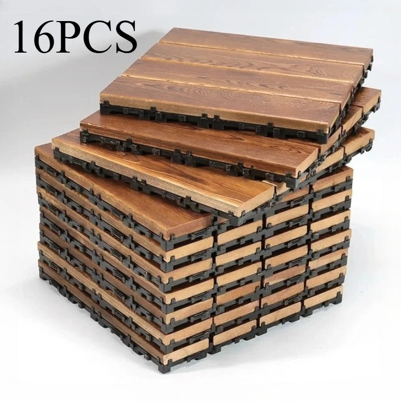 16PCS Non Rotting Wooden Terrace Tiles,DIY Self Laying Indoor and Outdoor Courtyard,Splicing and Installation, Can Be Cut Freely