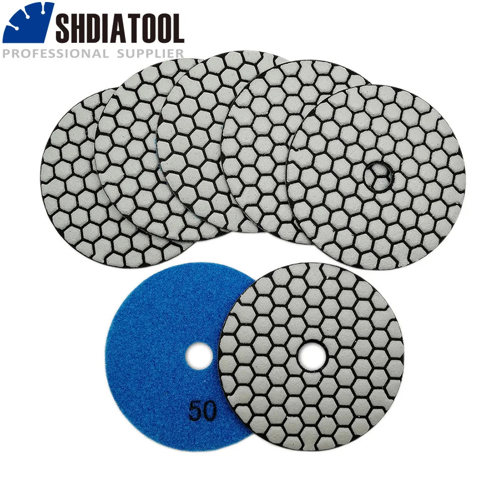 SHDIATOOL 7pcs 4"/100mm Diamond Dry Polishing Pad For Granite Marble Grit #50 Sanding Disc Stone Sanding Disk Stone Polisher Pad