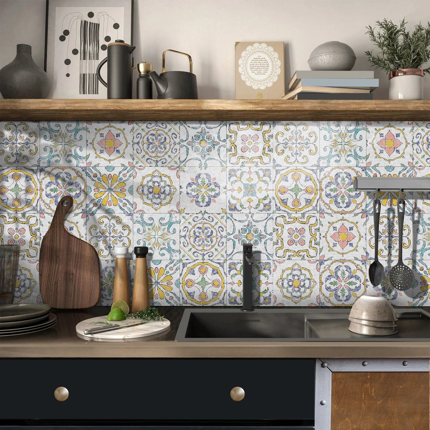 24pcs Art Tile Self-adhesive 3D Wall Sticker Kitchen Wallpaper  For Living Room Bathroom Decoration Murals Waterproof Decals