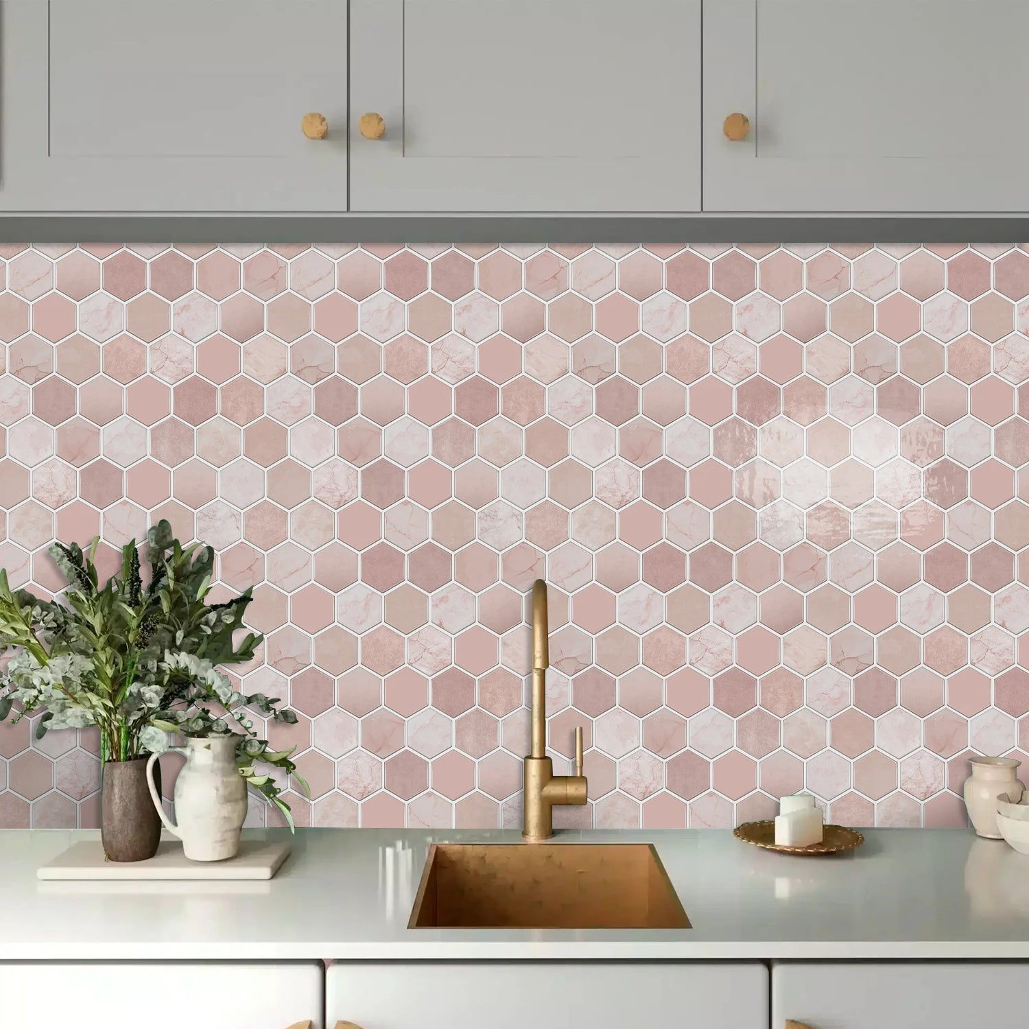 12PCS/Set Green Ceramic Tile Marble Waterproof Self-Adhesive PVC Wall Stickers, Kitchen Backsplash Oil Resistant Home Decoration