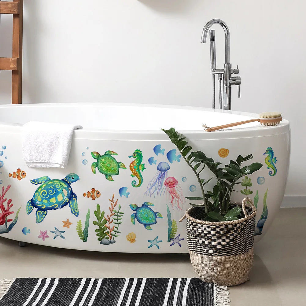 Bộ Dán Tường Động Vật Biển Rùa Biển Và Ngựa Biển Tự Dính
