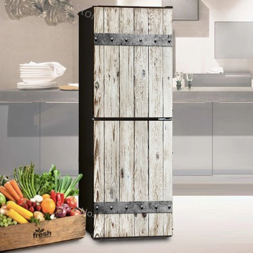 28 Styles For Choice Wood Grain Retro Refrigerator Sticker Peel & Stick Waterproof Double Door Freezer Cupboard Decor Art Mural