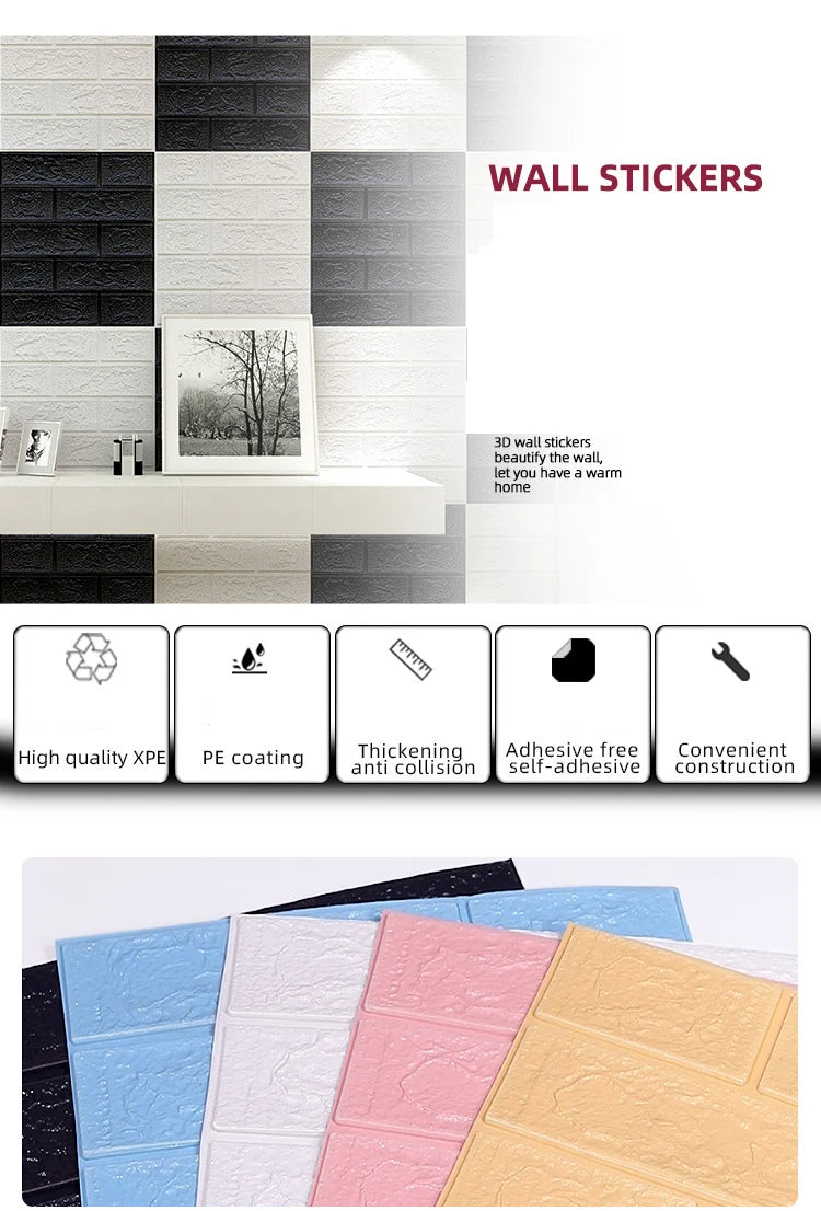 40 pieces of 38.5X35cm decorative self-adhesive waterproof and moisture-proof imitation brick wallpaper for bedroom walls