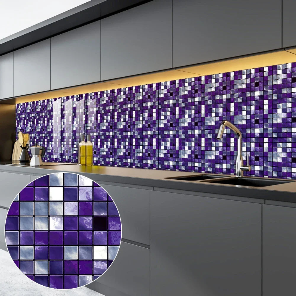 10 Miếng Dán Gạch Mosaic Tím Dán Dính 2D Cho Bếp Phòng Tắm