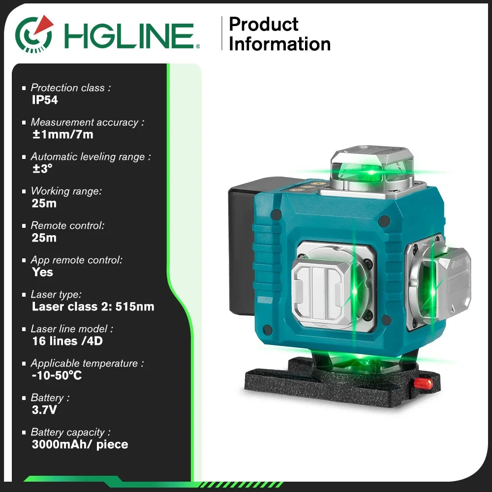 HGLINE Máy Laser Định Vị 16 Đường 4D Màu Xanh 360 Độ 30m