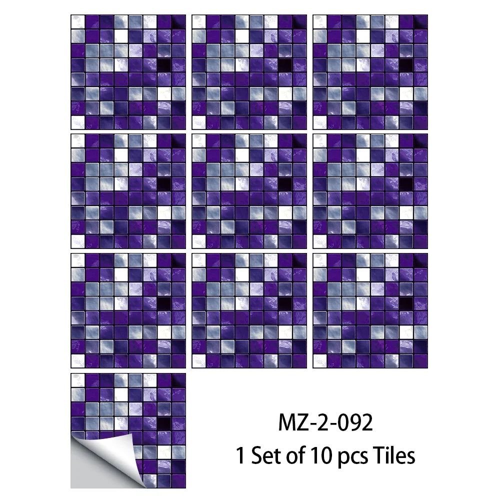 10 Miếng Dán Gạch Mosaic Tím Dán Dính 2D Cho Bếp Phòng Tắm