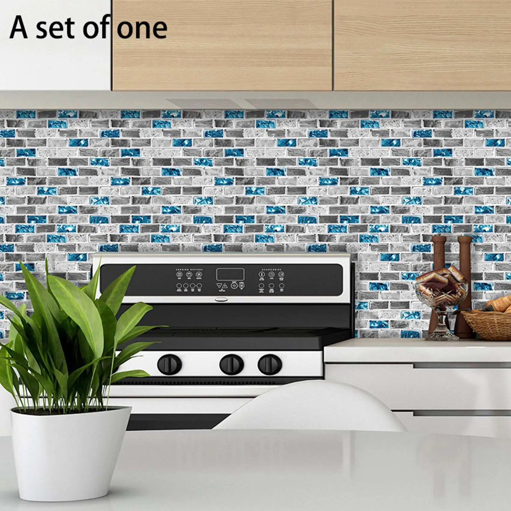 ABYN-2X Vivid Tiles Blue Peel And Stick Tiles 3D Brick Effect Waterproof Kitchen Backsplash Decor Self Adhesive Wallpaper