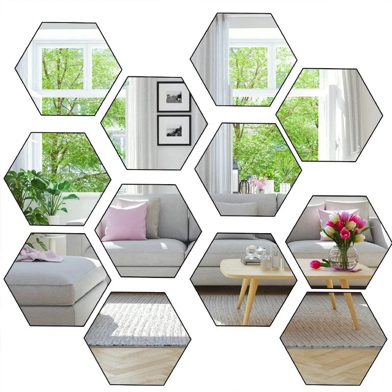 Guong Dan Tuong 3D Hinh Luc Giac Mosaic Dinh Tai Nha