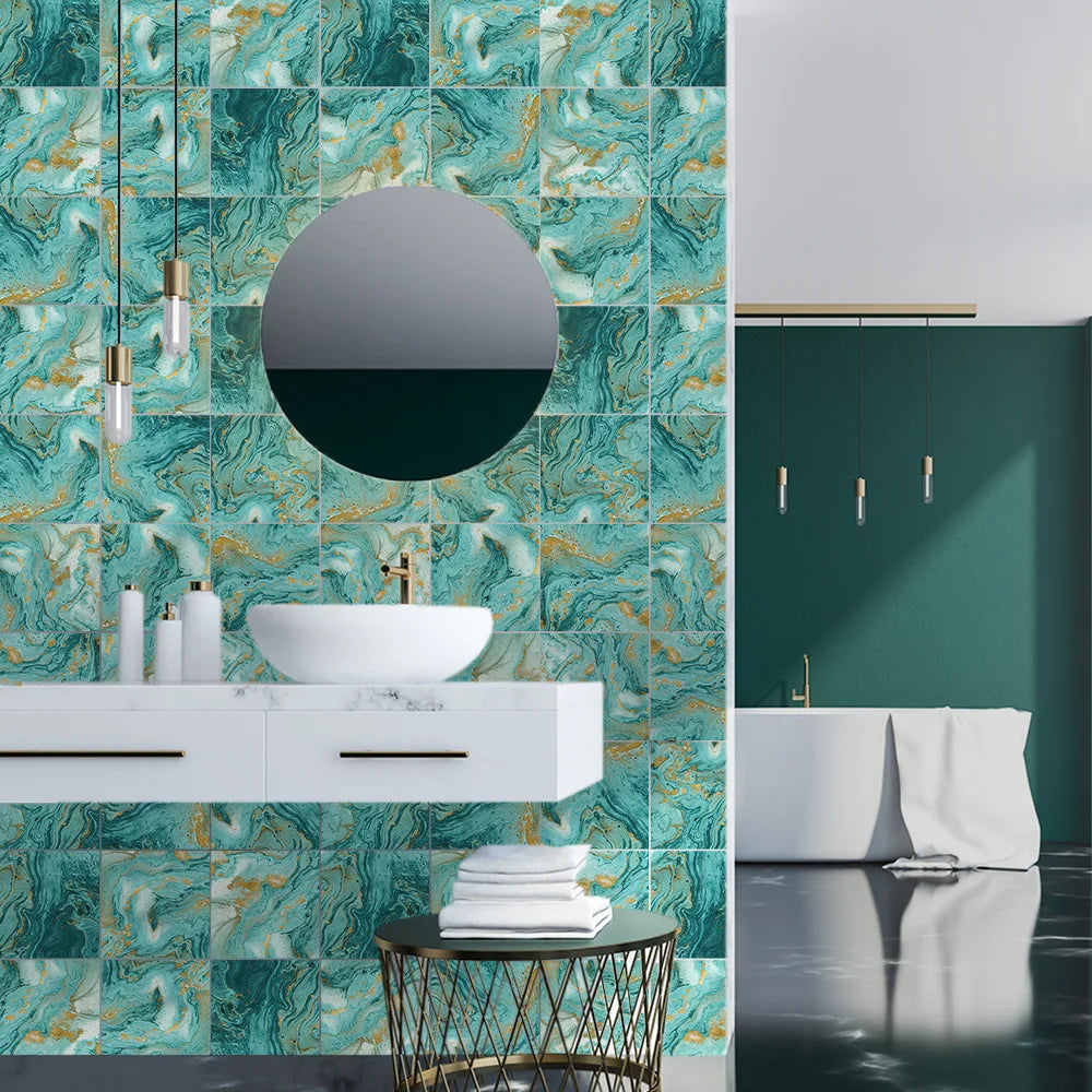 Bricks Waterproof Wallpapers 20pcs/lot Green Bronzing Mosaic Tile Stickers Bedroom Living Room Home Decoration Wall Stickers