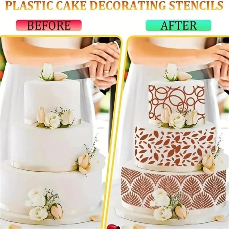 Fondant Cake Mesh Stamps Stencils Embossing for Decorating Tool Plastic Spray Mold Cake Lace Border Painting Wedding Party Decor