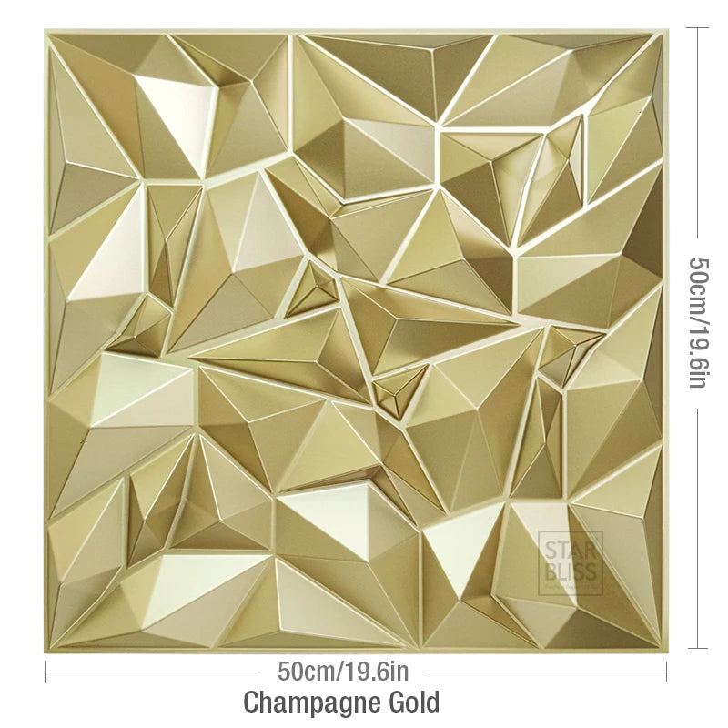 12 piece 50cm / 3m² Shiny gold 3D wall decor Wood grain slatted wall panel 3D groove texture panel tile wall sticker waterproof