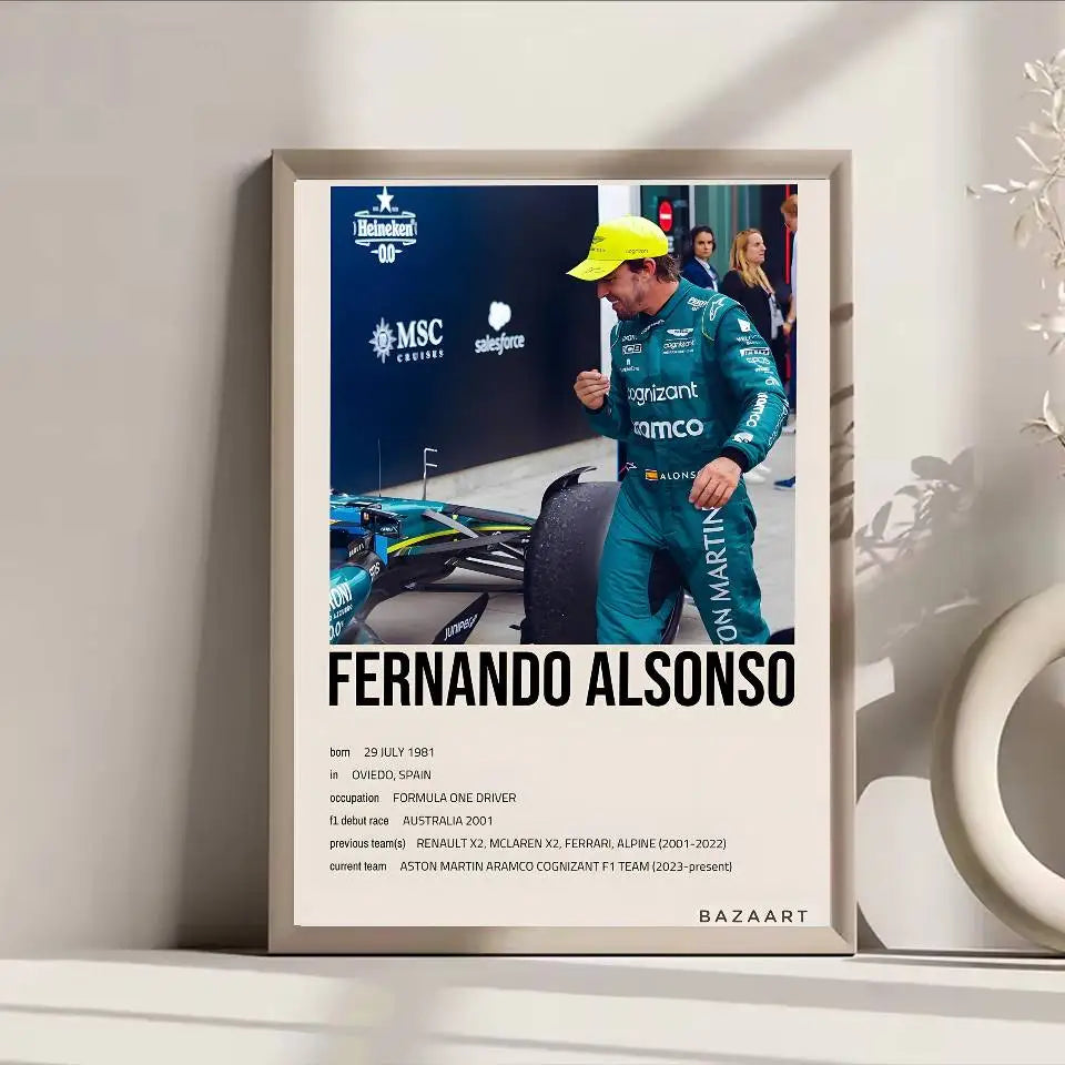 Poster F1 Fernando Alonso Dán Dính Bền Dán Tường Sang Trọng