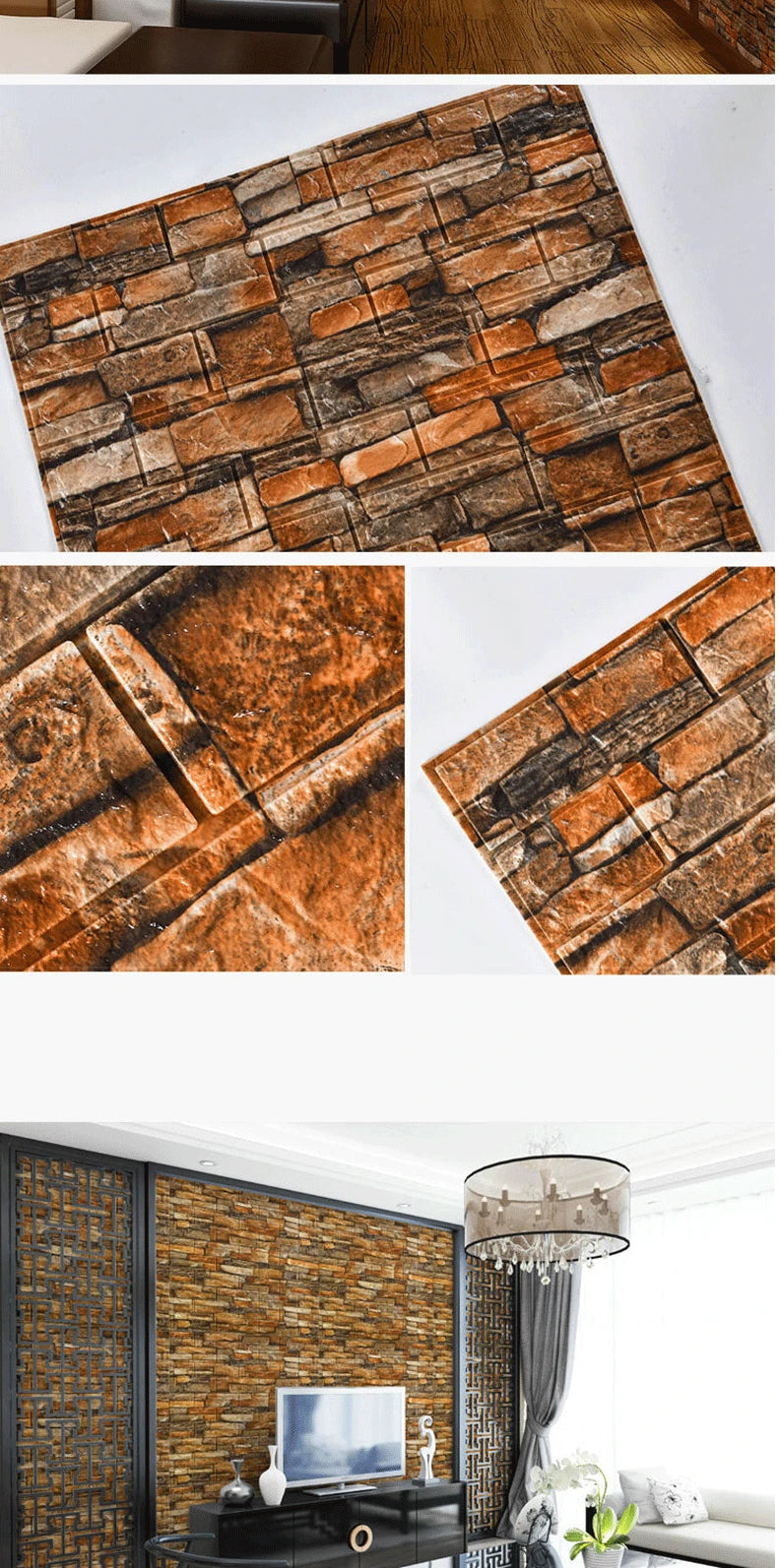 70cm*1m 3D Self-Adhesive decor Wallpaper Continuous Waterproof Brick Wall Stickers Living Room Bedroom old wall Home Decoration