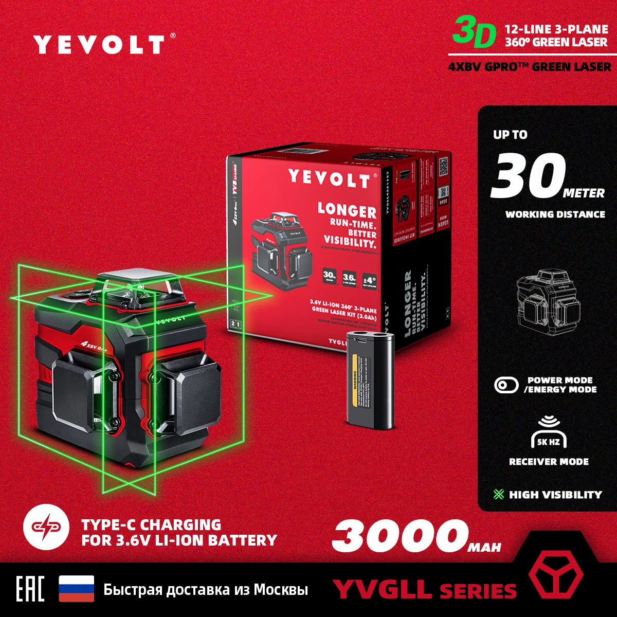 Laser Màu Xanh YEVOLT YVGLL4XS 12 16 Đường 360 Độ Tự Cân