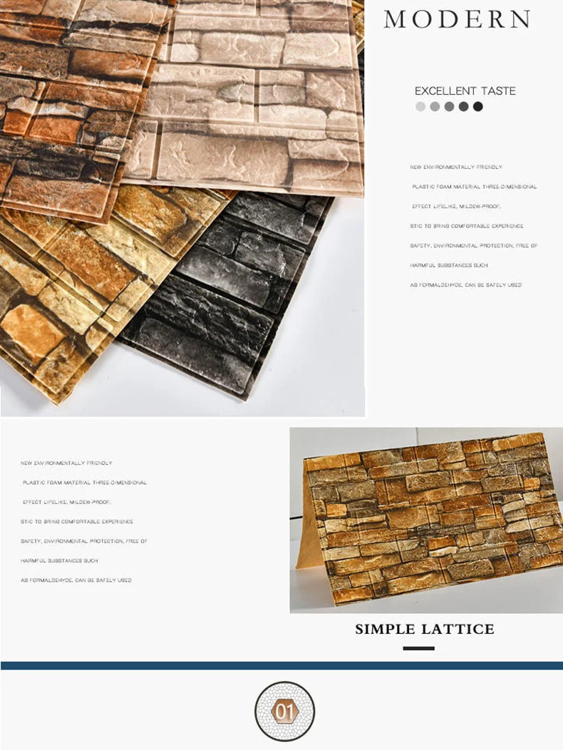70cm*100cm 3D Brick Pattern Wall Panels Wallpaper DIY Waterproof for Living Room Bedroom Kitchen Background Wall stickers Decor